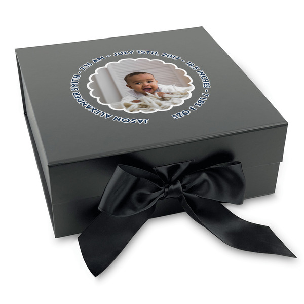 Baby Boy Photo Gift Boxes with Magnetic Lid - Black - Front (angle)