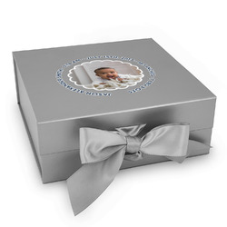 Baby Boy Photo Gift Box with Magnetic Lid - Silver