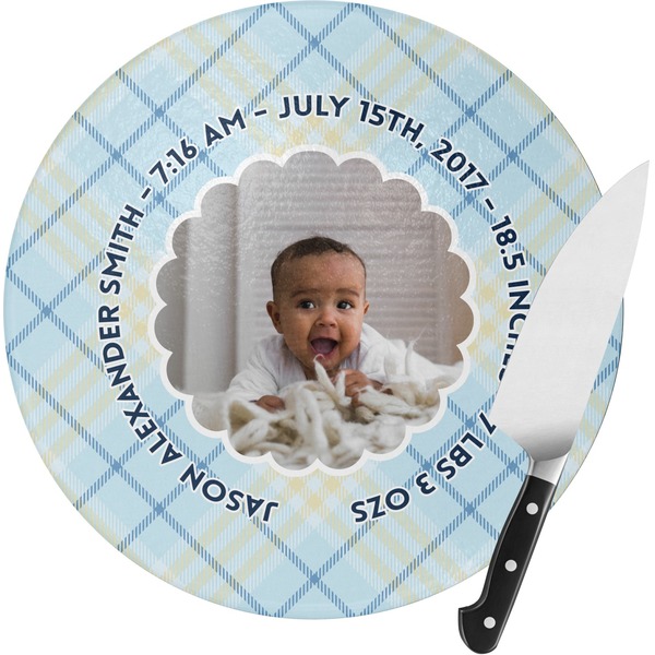 Custom Baby Boy Photo Round Glass Cutting Board (Personalized)