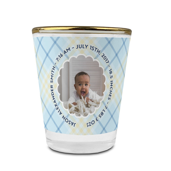 Custom Baby Boy Photo Glass Shot Glass - 1.5 oz - with Gold Rim - Set of 4