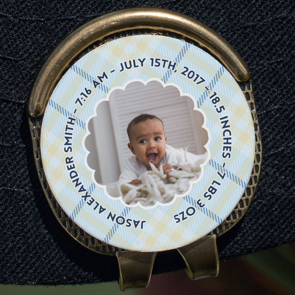 Baby Boy Photo Golf Ball Marker Hat Clip - Gold - Close Up