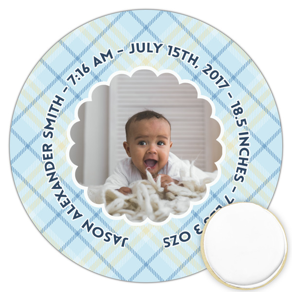 Custom Baby Boy Photo Printed Cookie Topper - 3.25"