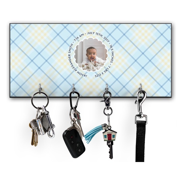 Custom Baby Boy Photo Key Hanger w/ 4 Hooks