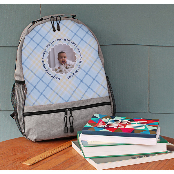 Baby Boy Photo Large Backpack - Gray - On Desk