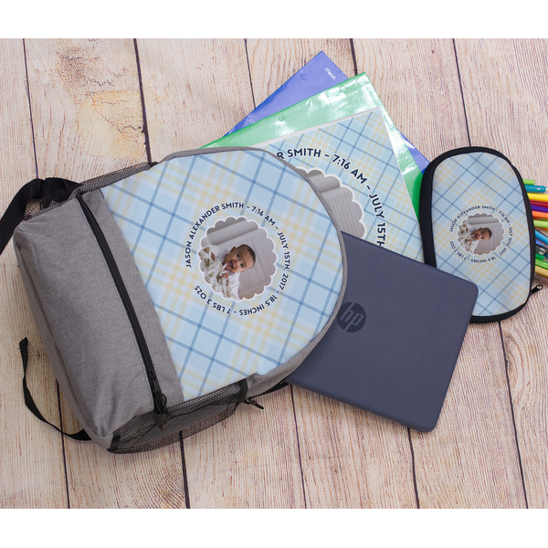 Baby Boy Photo Large Backpack - Gray - With Stuff