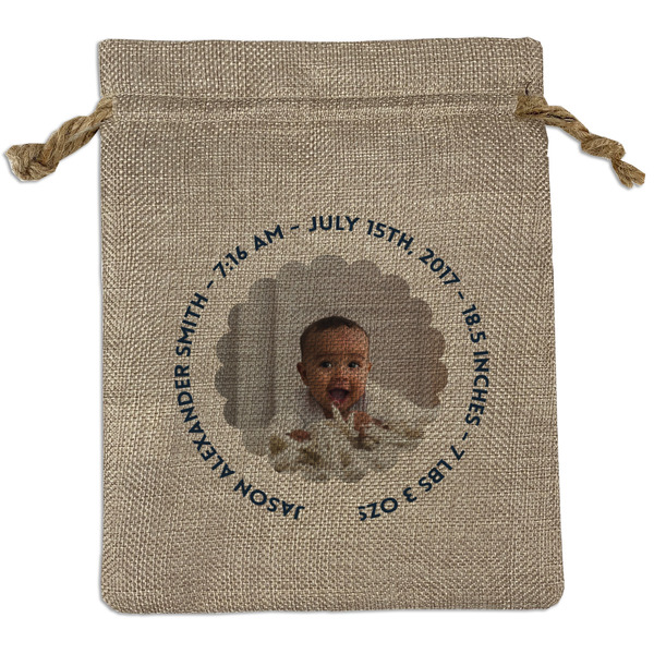 Custom Baby Boy Photo Medium Burlap Gift Bag - Front