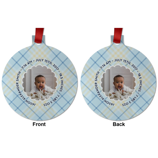 Baby Boy Photo Metal Ball Ornament - Front and Back