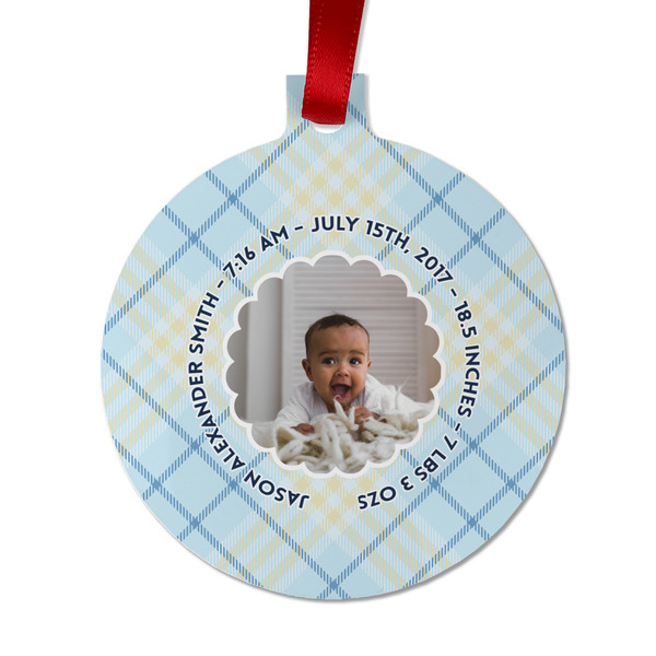 Custom Baby Boy Photo Metal Ball Ornament - Double Sided