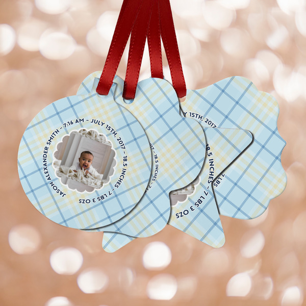 Custom Baby Boy Photo Metal Ornaments - Double Sided