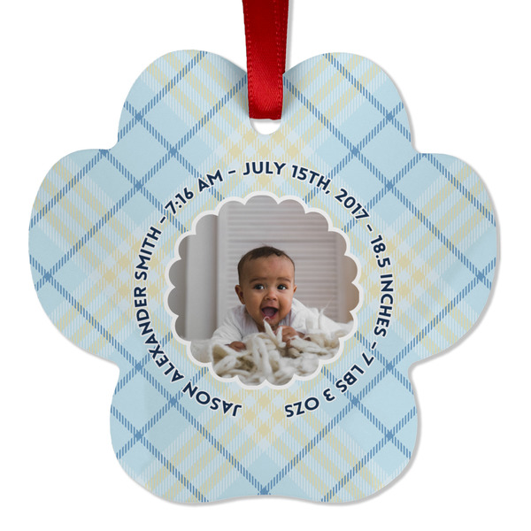 Custom Baby Boy Photo Metal Paw Ornament - Double Sided