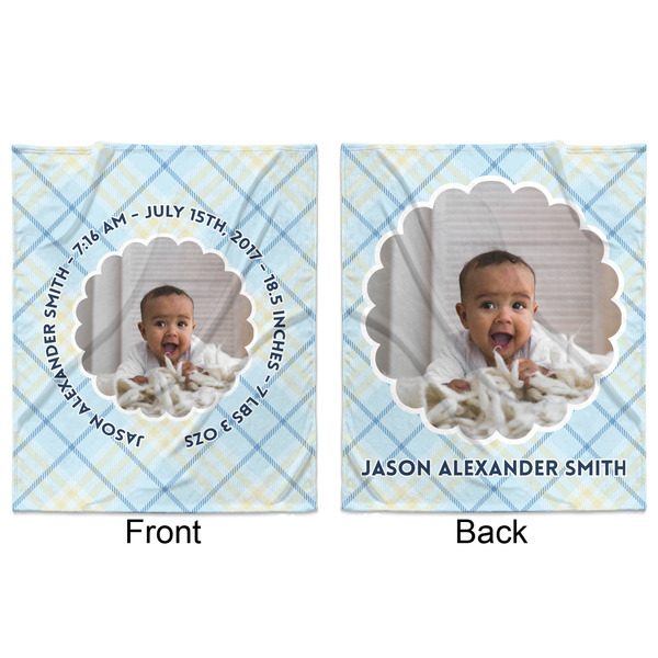 Baby Boy Photo Minky Blanket - 50"x60" - Double Sided - Front & Back