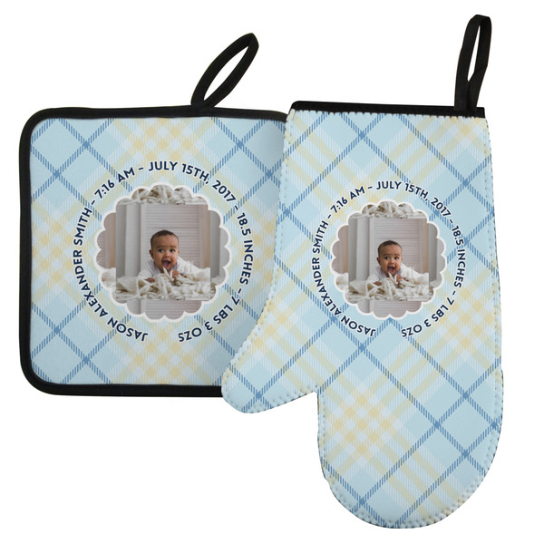 Custom Baby Boy Photo Left Oven Mitt & Pot Holder Set