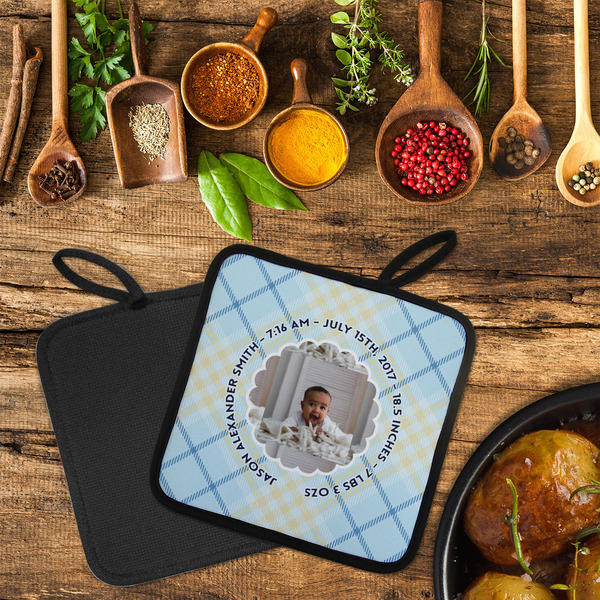 Baby Boy Photo Neoprene Pot Holder - Set of 2  LIFESTYLE (Flatlay)