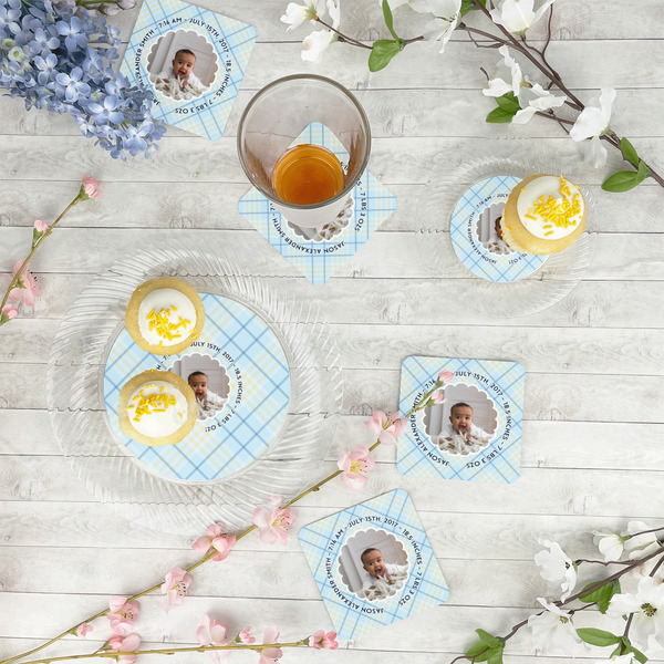 Baby Boy Photo Paper Coasters - In Context
