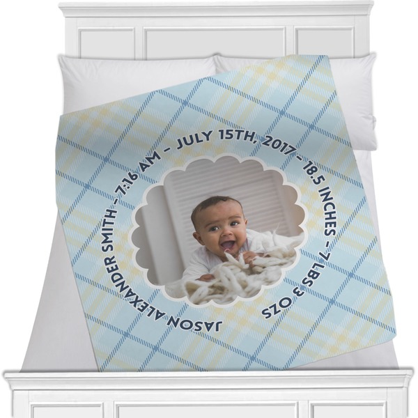 Custom Baby Boy Photo Minky Blanket - Twin / Full - 80"x60" - Single Sided (Personalized)