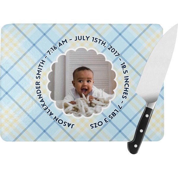 Custom Baby Boy Photo Rectangular Glass Cutting Board - Large - 15.25"x11.25"