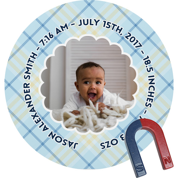 Custom Baby Boy Photo Round Fridge Magnet