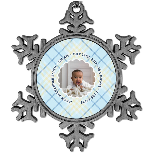 Custom Baby Boy Photo Vintage Snowflake Ornament