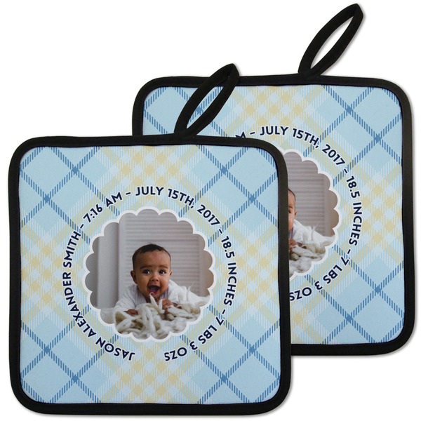 Custom Baby Boy Photo Pot Holders - Set of 2