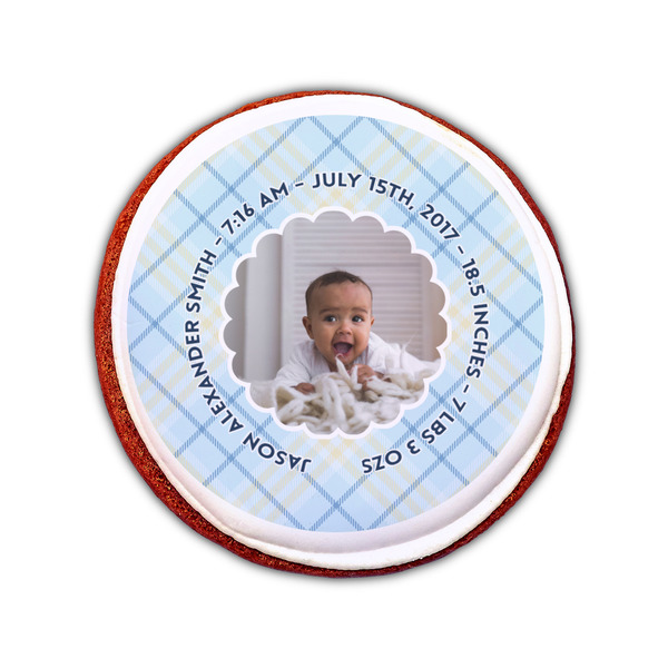 Baby Boy Photo Printed Icing Circle - Small - On Cookie