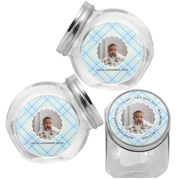 Baby Boy Photo Puppy Treat Jar - Top Left Right