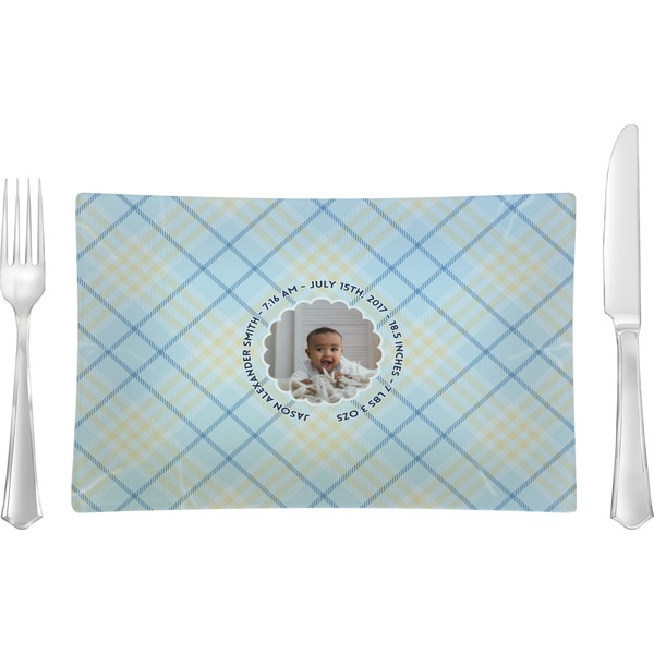 Custom Baby Boy Photo Rectangular Glass Lunch / Dinner Plate - Single or Set (Personalized)