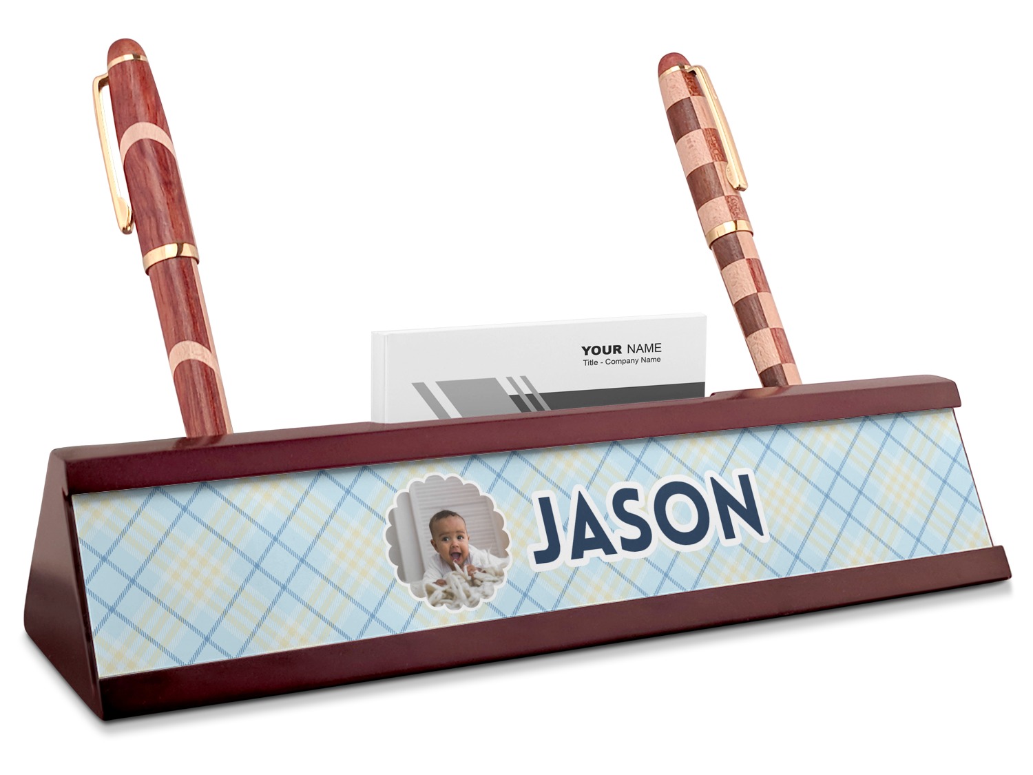 Baby Boy Photo Red Mahogany Nameplate with Business Card Holder