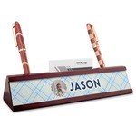 Baby Boy Photo Red Mahogany Nameplate with Business Card Holder (Personalized)