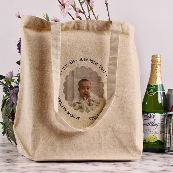 Baby Boy Photo Reusable Cotton Grocery Bag - In Context