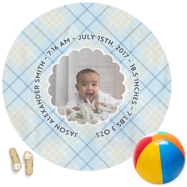 Custom Baby Boy Photo Round Beach Towel (Personalized)