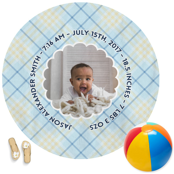 Custom Baby Boy Photo Round Beach Towel (Personalized)