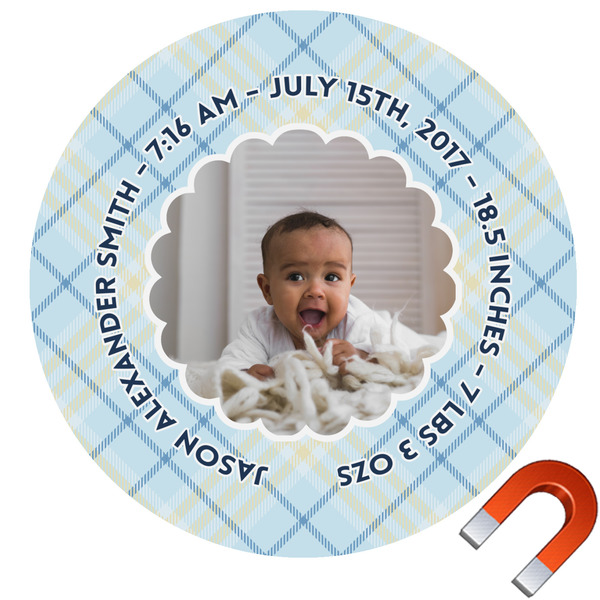 Custom Baby Boy Photo Round Car Magnet - 6" (Personalized)