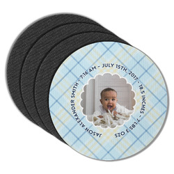 Baby Boy Photo Round Rubber Backed Coasters - Set of 4 (Personalized)