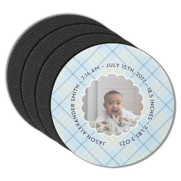 Custom Baby Boy Photo Round Rubber Backed Coasters - Set of 4 (Personalized)
