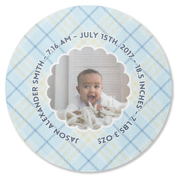 Baby Boy Photo Round Rubber Backed Coaster (Personalized)