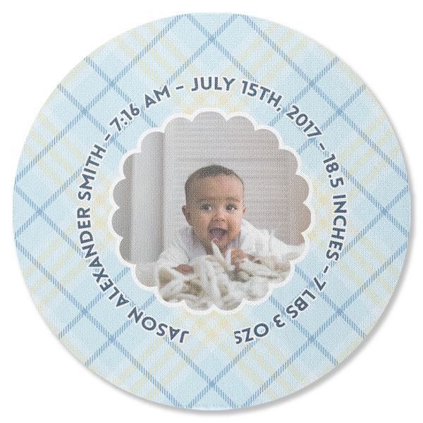 Custom Baby Boy Photo Round Rubber Backed Coaster (Personalized)