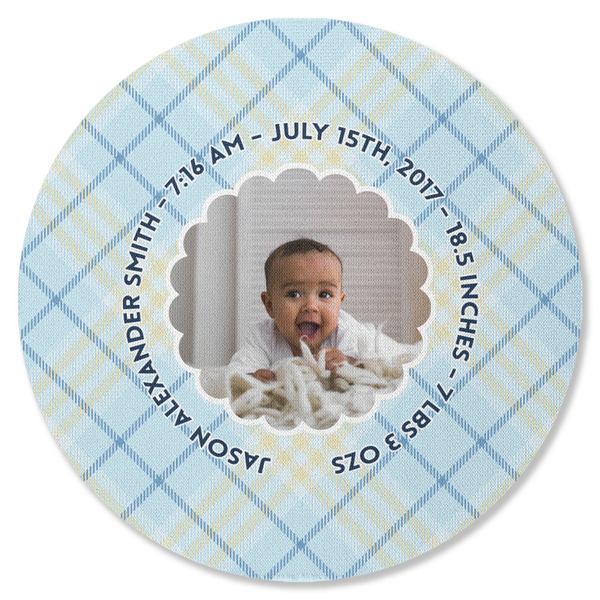 Custom Baby Boy Photo Round Rubber Backed Coaster (Personalized)