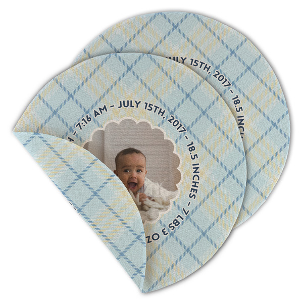 Custom Baby Boy Photo Round Linen Placemat - Double Sided