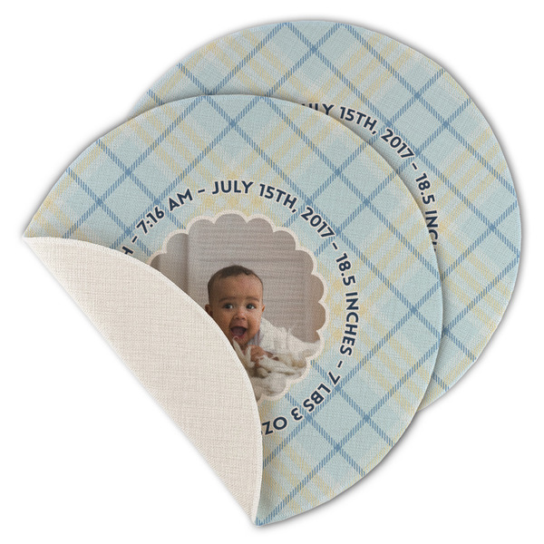 Custom Baby Boy Photo Round Linen Placemat - Single Sided - Set of 4
