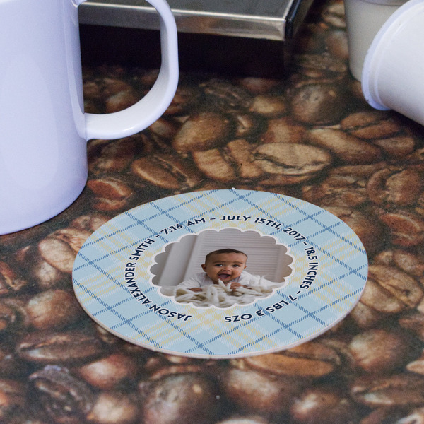 Baby Boy Photo Round Paper Coaster - Front