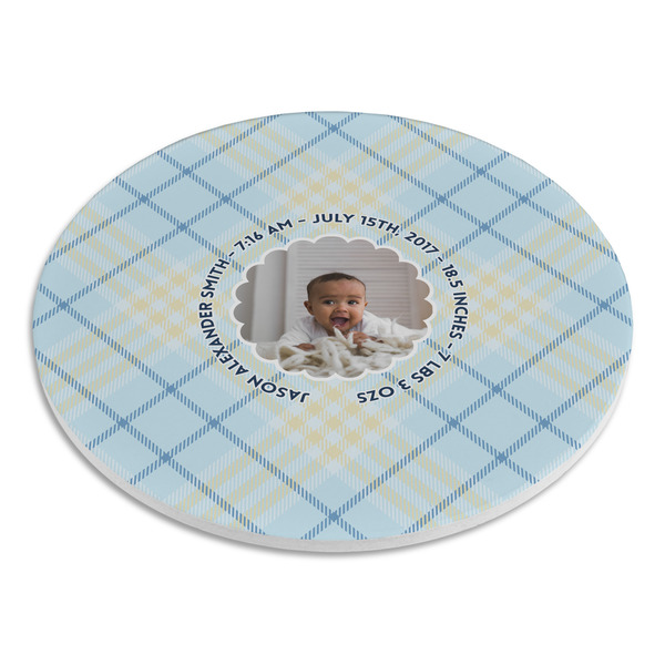 Baby Boy Photo Round Stone Trivet - Angle View