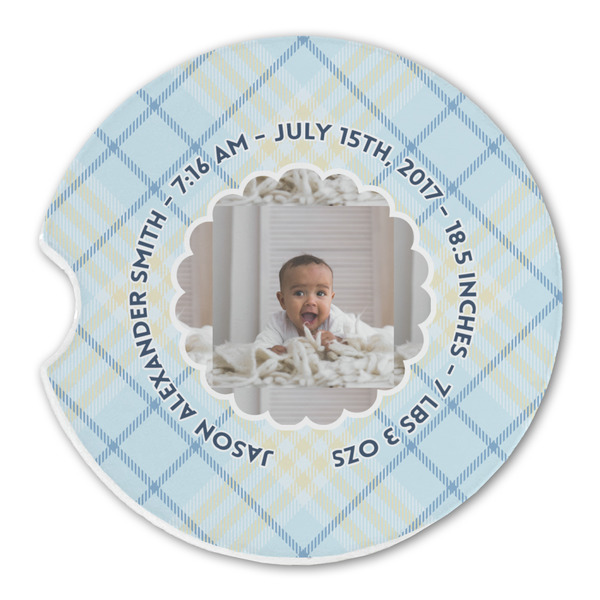 Custom Baby Boy Photo Sandstone Car Coaster - Single (Personalized)