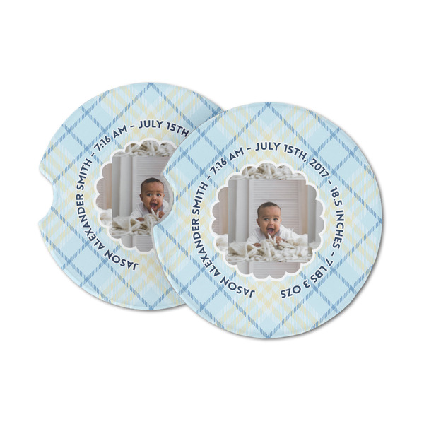 Custom Baby Boy Photo Sandstone Car Coasters (Personalized)