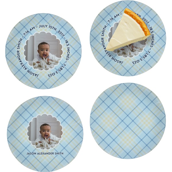 Custom Baby Boy Photo Set of 4 Glass Appetizer / Dessert Plate 8" (Personalized)