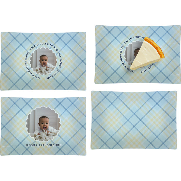 Custom Baby Boy Photo Set of 4 Glass Rectangular Appetizer / Dessert Plate