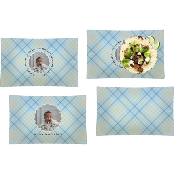 Custom Baby Boy Photo Set of 4 Glass Rectangular Lunch / Dinner Plate