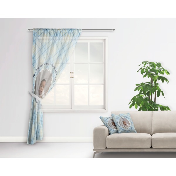 Baby Boy Photo Sheer Curtain With Window and Rod - in Room Matching Pillow