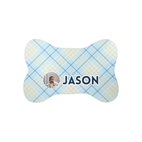 Custom Baby Boy Photo Bone Shaped Dog Food Mat (Small)