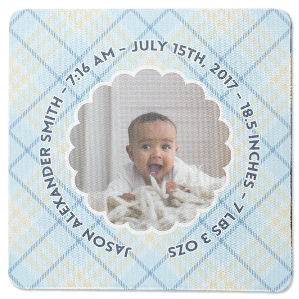 Custom Baby Boy Photo Square Rubber Backed Coaster (Personalized)
