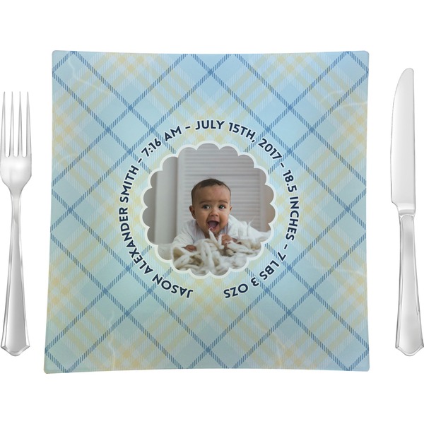 Custom Baby Boy Photo Glass Square Lunch / Dinner Plate 9.5" (Personalized)